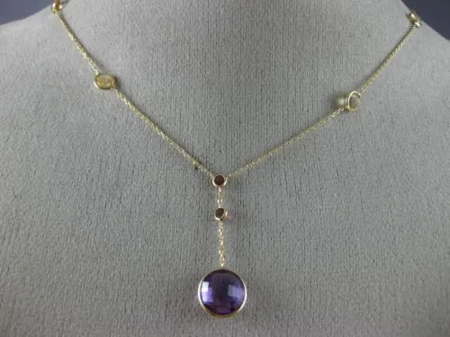 ESTATE 6.0CT AAA MULTI GEM 14KT YELLOW GOLD 3D BY THE YARD LARIAT FUN NECKLACE