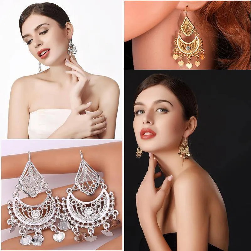 Ethnic Indian Rhinestone Tassels Drop Earrings