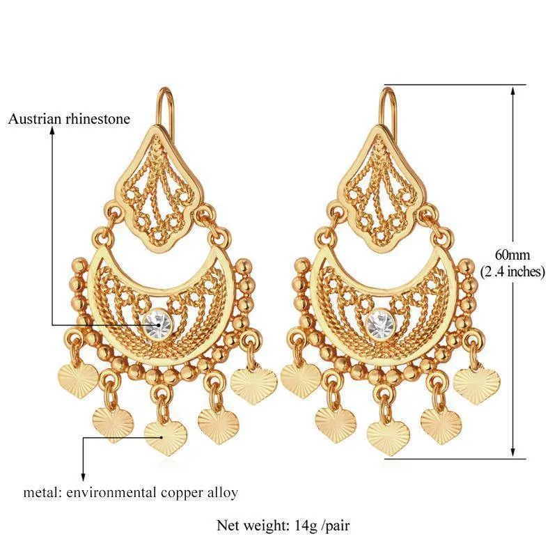 Ethnic Indian Rhinestone Tassels Drop Earrings