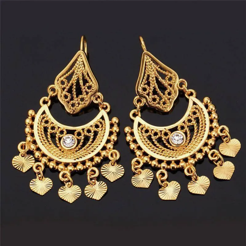Ethnic Indian Rhinestone Tassels Drop Earrings