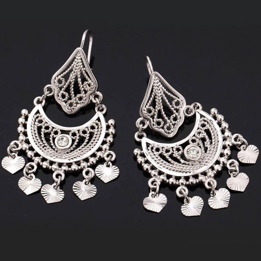 Ethnic Indian Rhinestone Tassels Drop Earrings