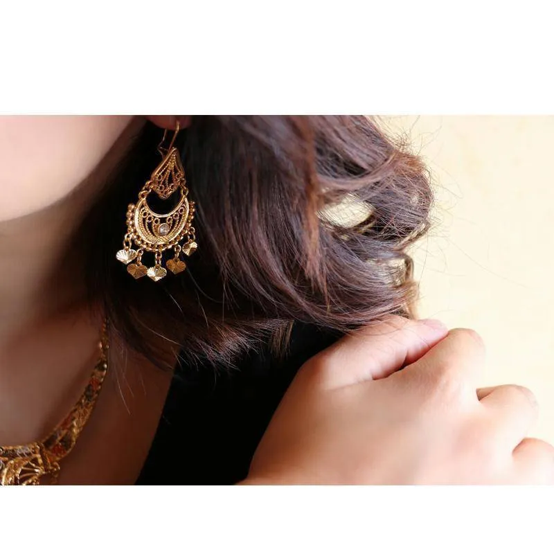 Ethnic Indian Rhinestone Tassels Drop Earrings