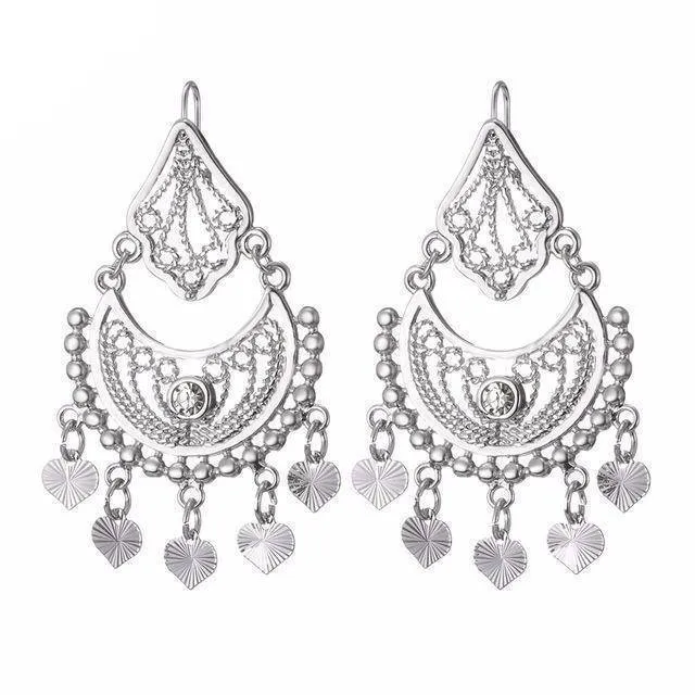 Ethnic Indian Rhinestone Tassels Drop Earrings