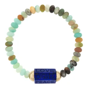 Extra Large "PEACE LIGHT LOVE" Lapis Hexagon Beaded Bracelet