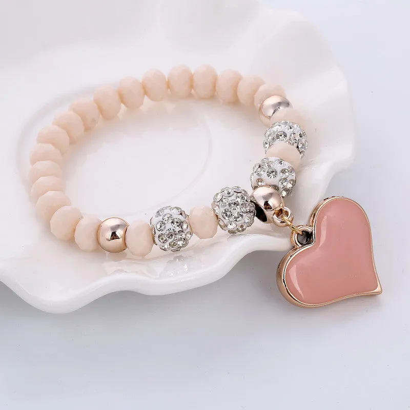 Fashion Sweet Love Pendant Crystal Bracelet Women