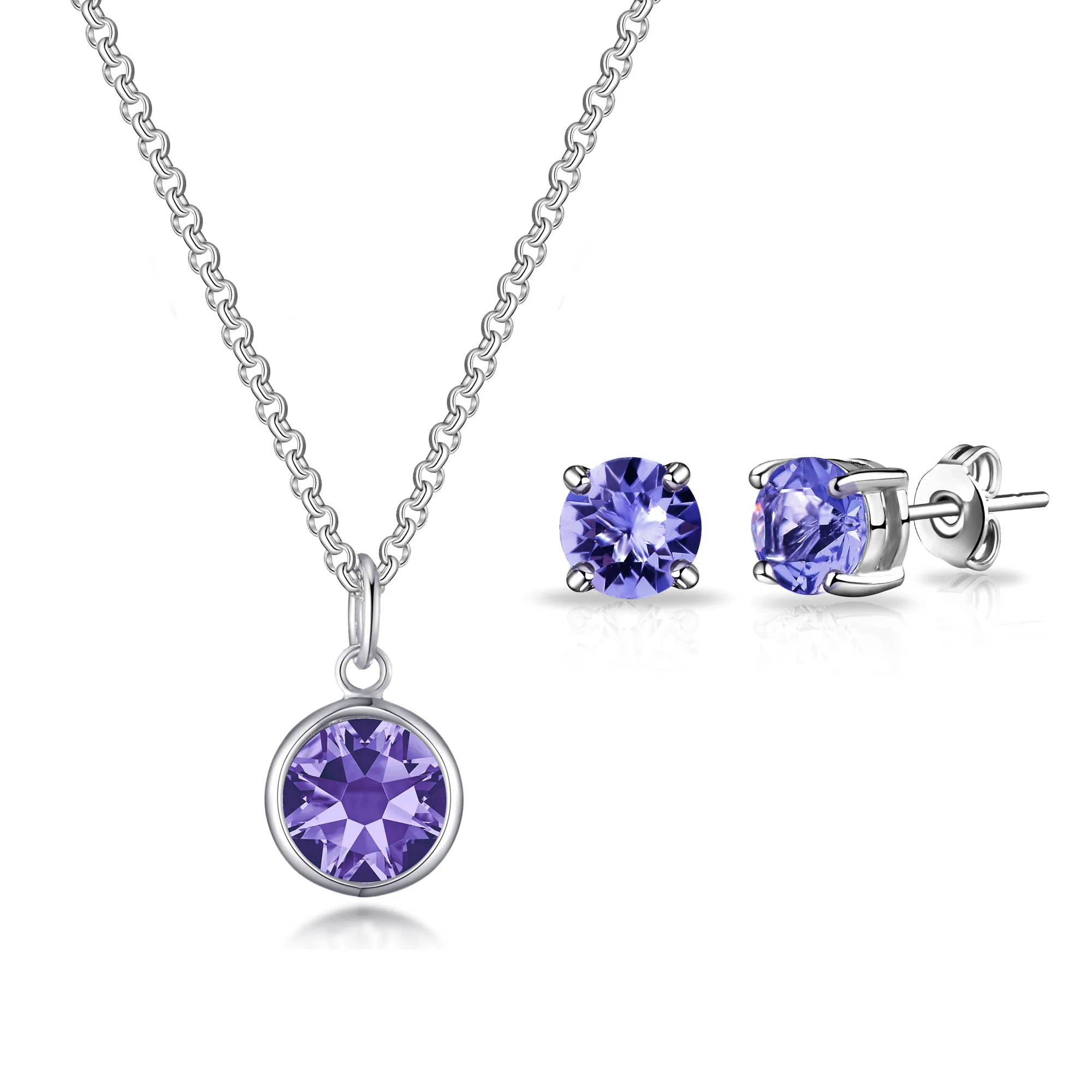 February (Amethyst) Birthstone Necklace & Earrings Set Created with Zircondia® Crystals
