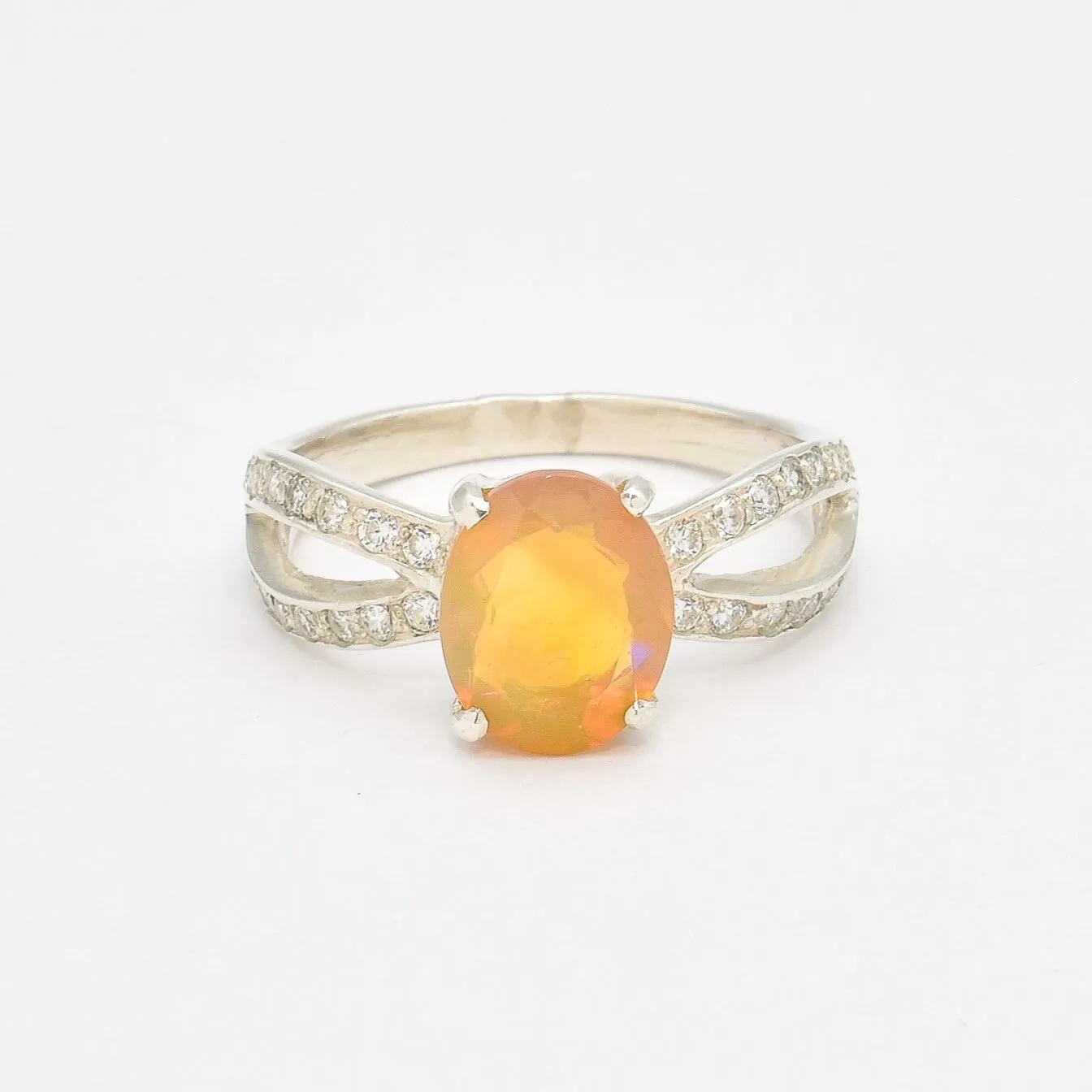 Fire Opal Ring - Yellow Oval Ring - Split Shank Ring