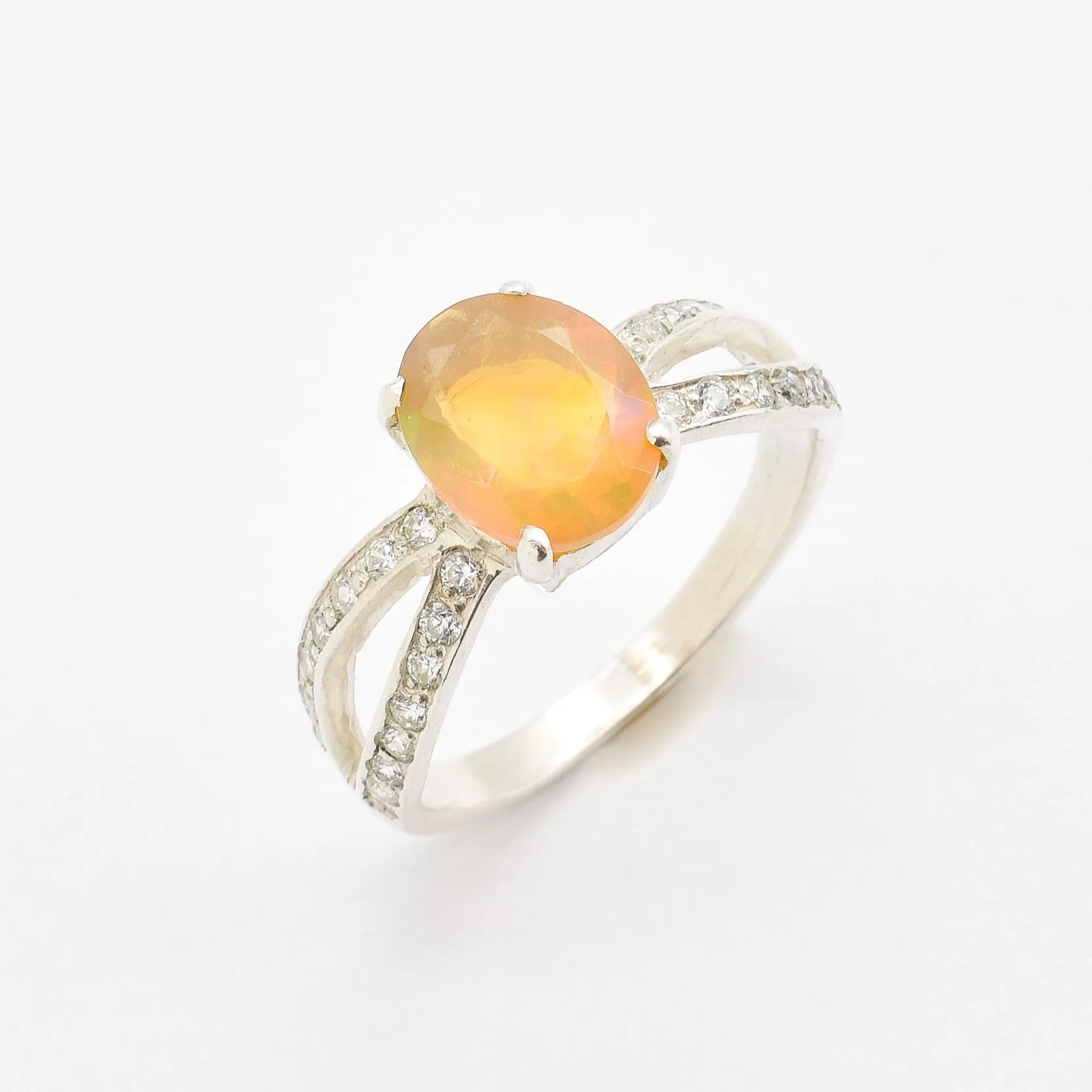 Fire Opal Ring - Yellow Oval Ring - Split Shank Ring