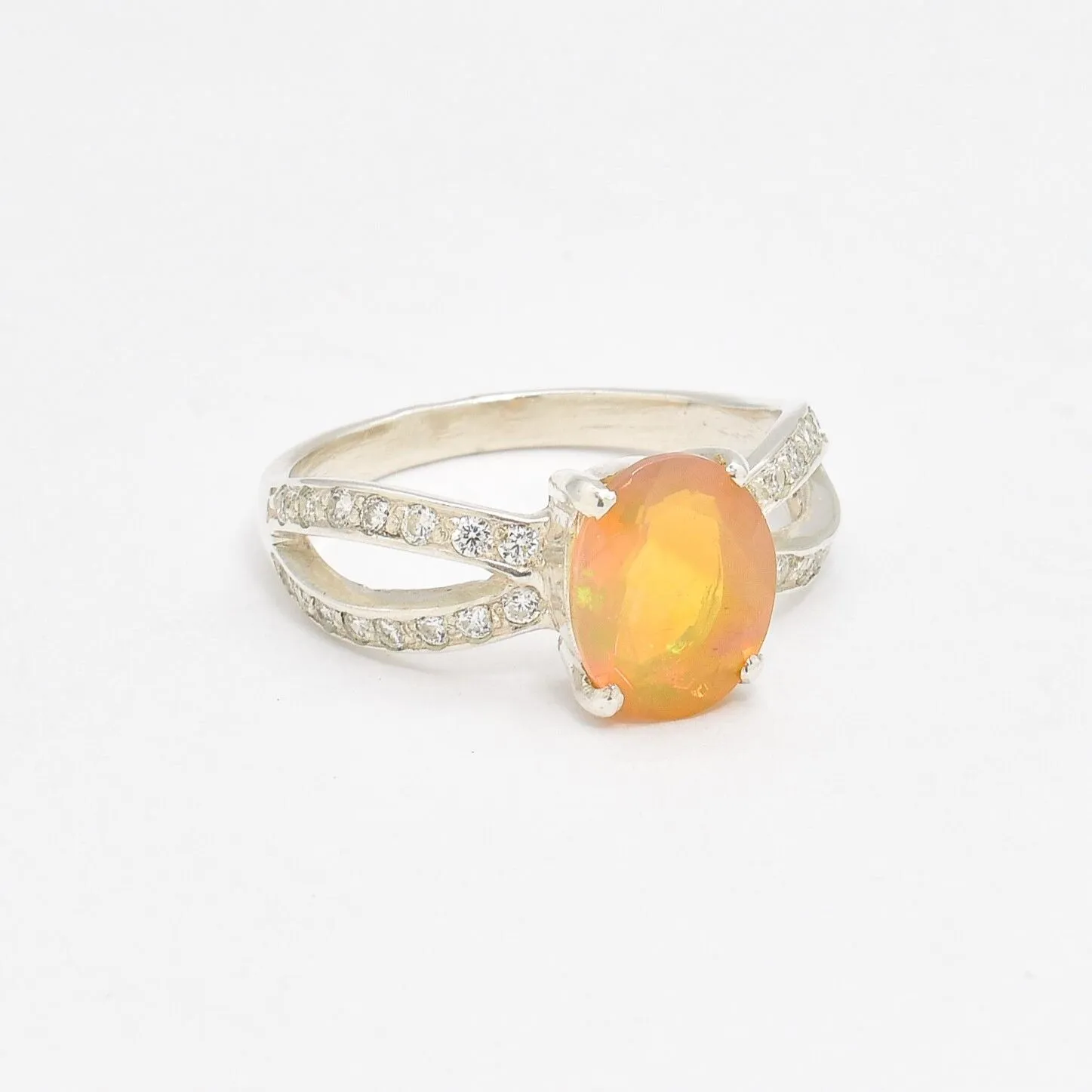 Fire Opal Ring - Yellow Oval Ring - Split Shank Ring
