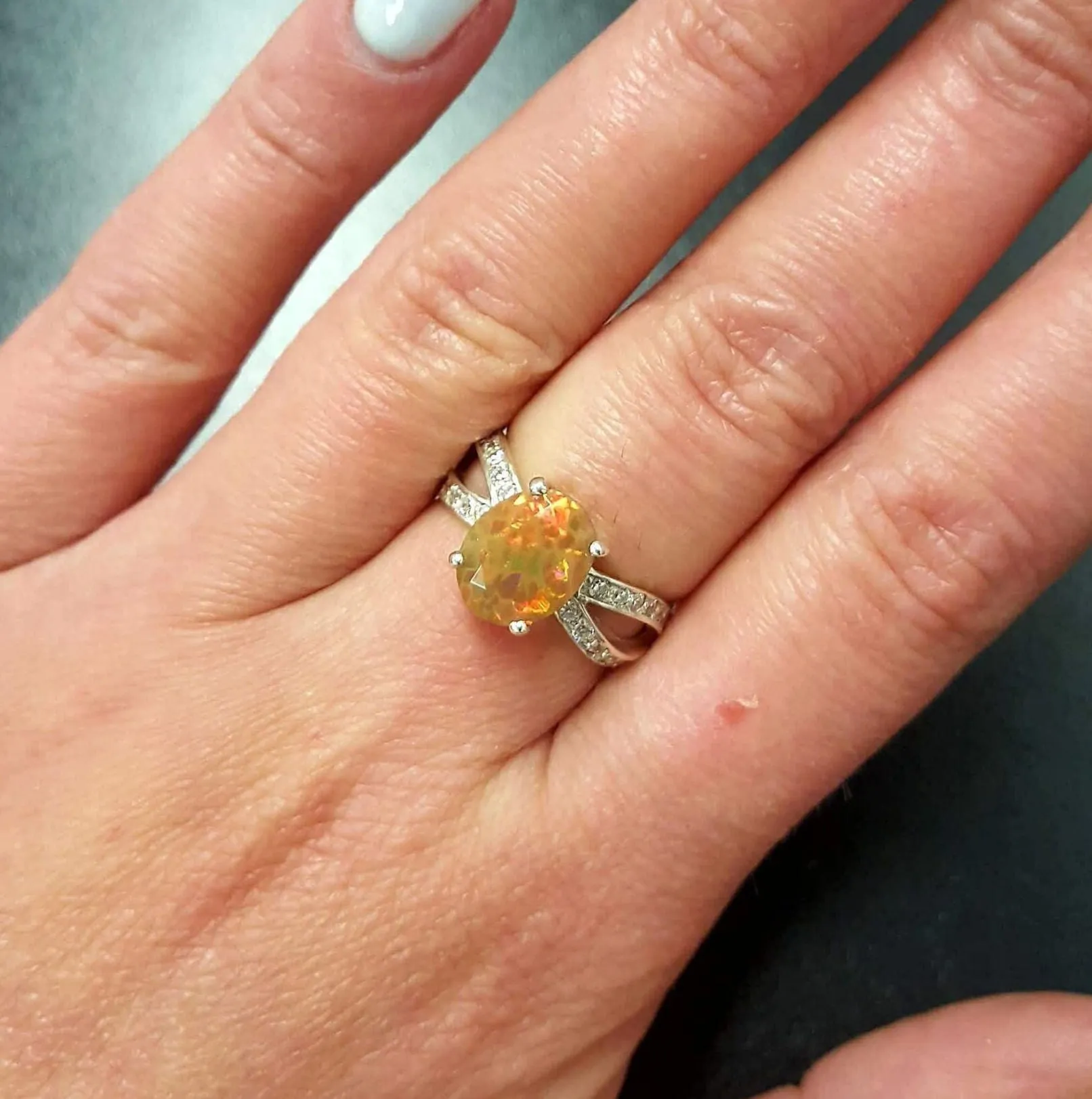 Fire Opal Ring - Yellow Oval Ring - Split Shank Ring