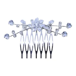 Flower Petal Clear Diamanté Bridal Hair Comb