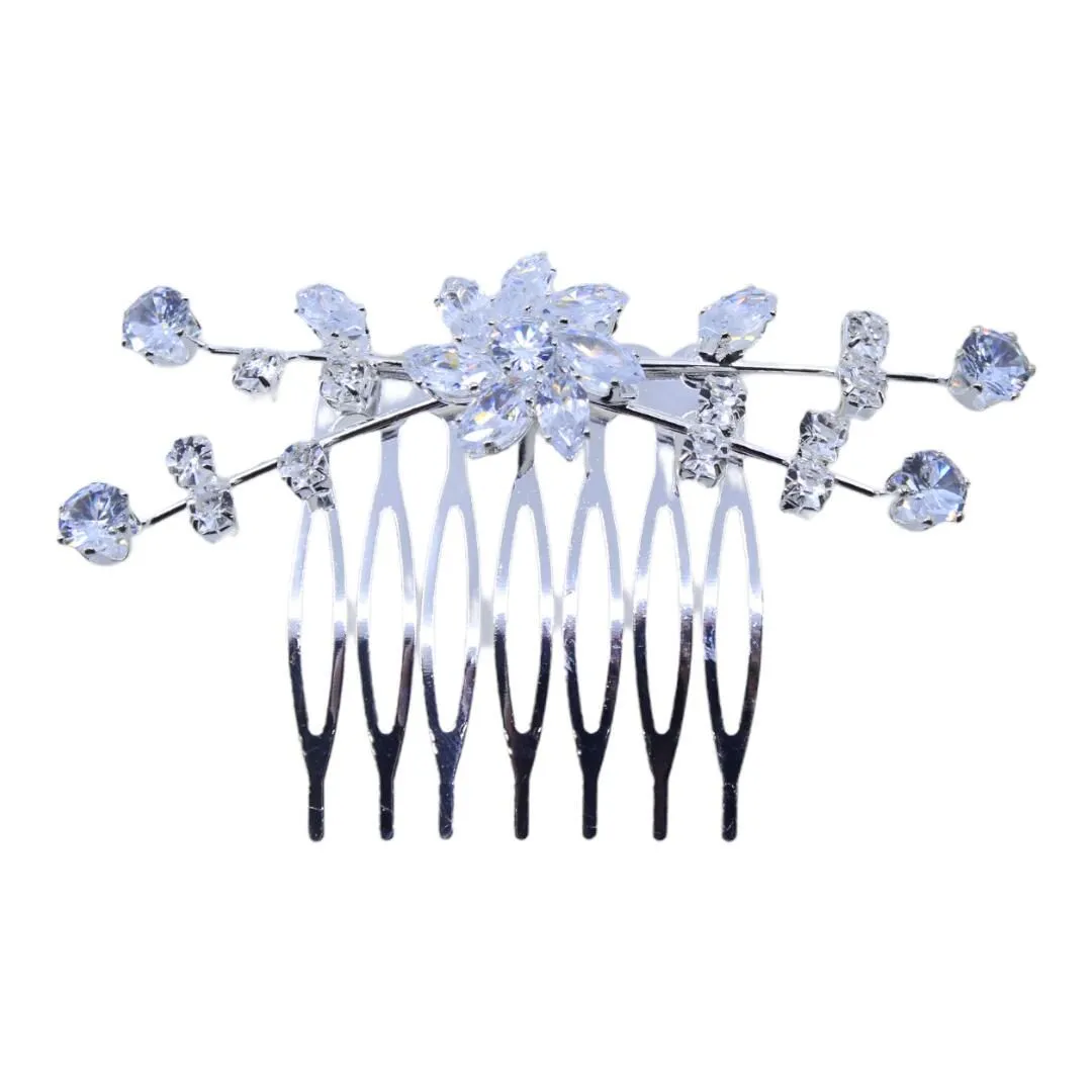 Flower Petal Clear Diamanté Bridal Hair Comb
