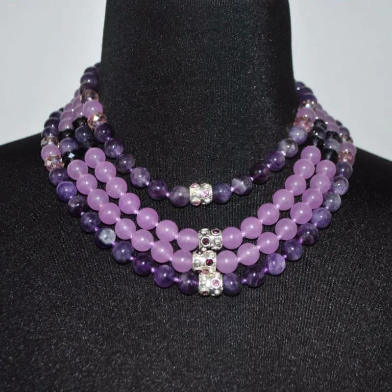 Four Strands Amethyst and Purple Carnelian Necklace