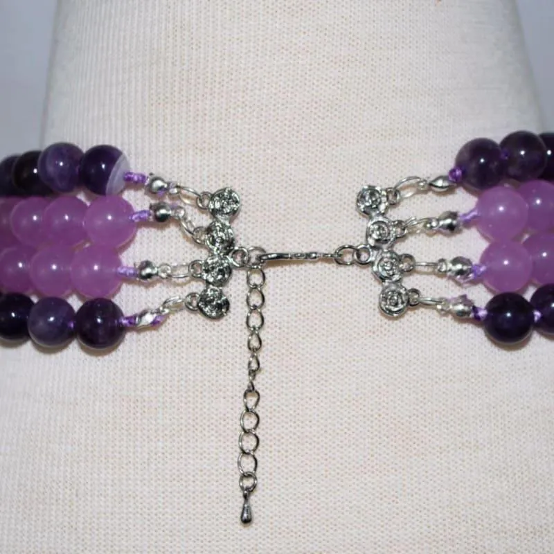 Four Strands Amethyst and Purple Carnelian Necklace