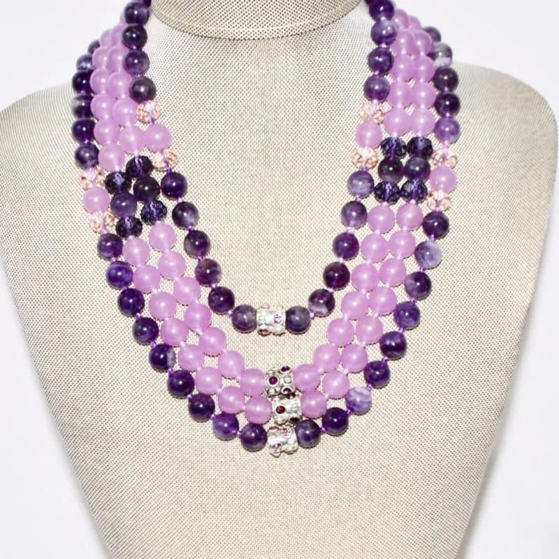 Four Strands Amethyst and Purple Carnelian Necklace