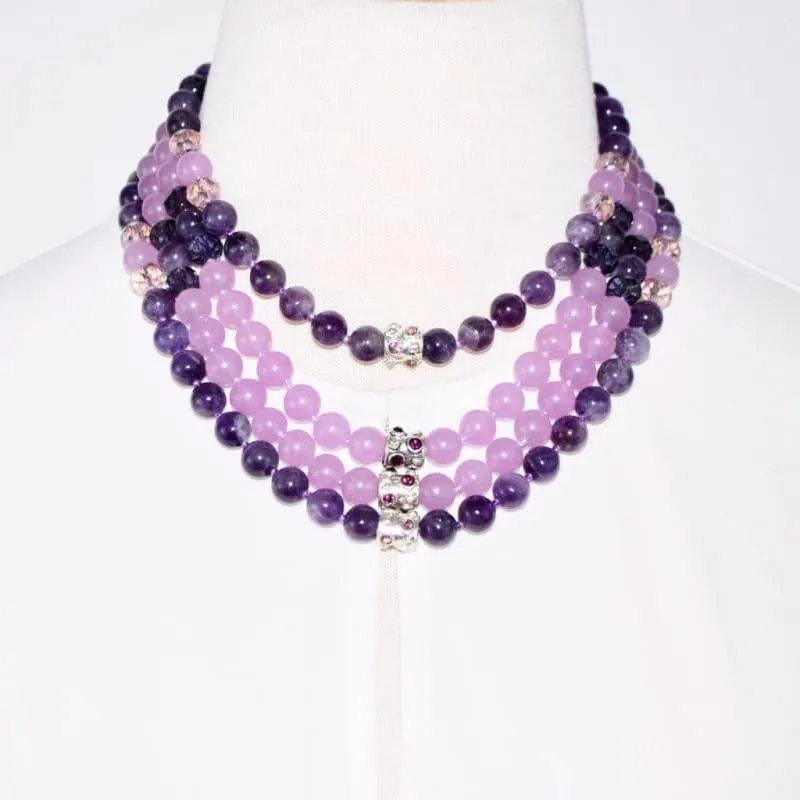 Four Strands Amethyst and Purple Carnelian Necklace