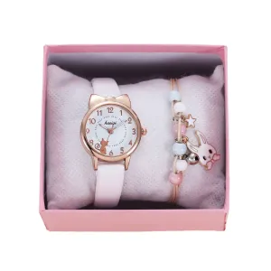 Fresh Student Style Girl Heart Animal Dial Belt Quartz Watch Rabbit Bracelet
