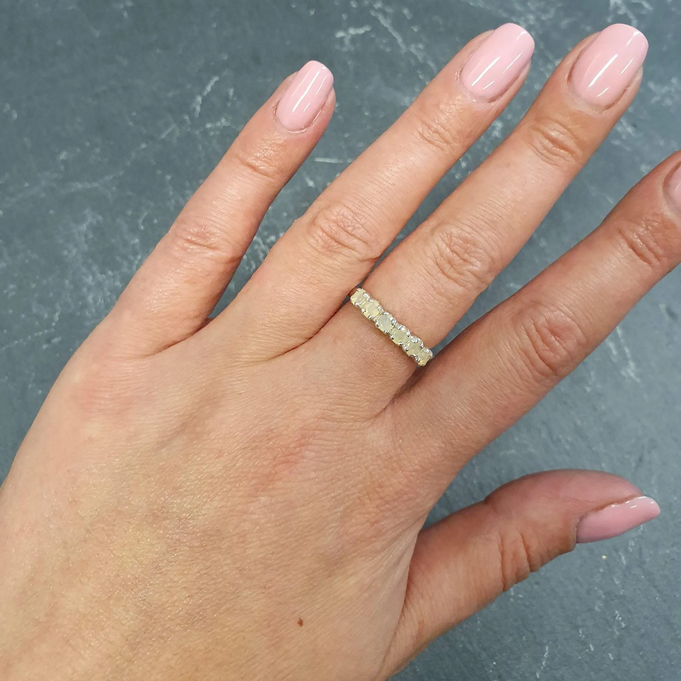 Genuine Opal Ring - Stackable Opal Band - Vintage Eternity Ring