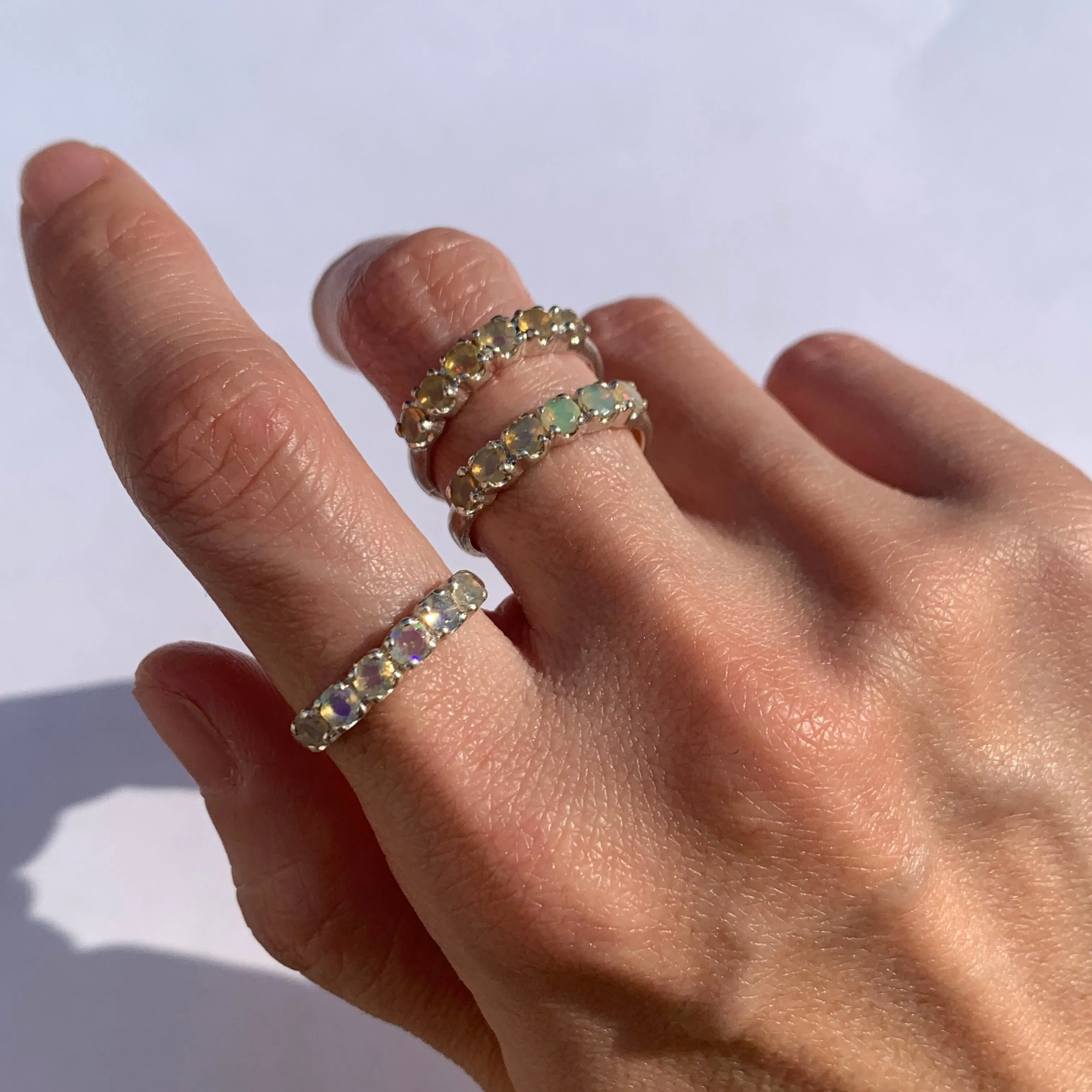Genuine Opal Ring - Stackable Opal Band - Vintage Eternity Ring