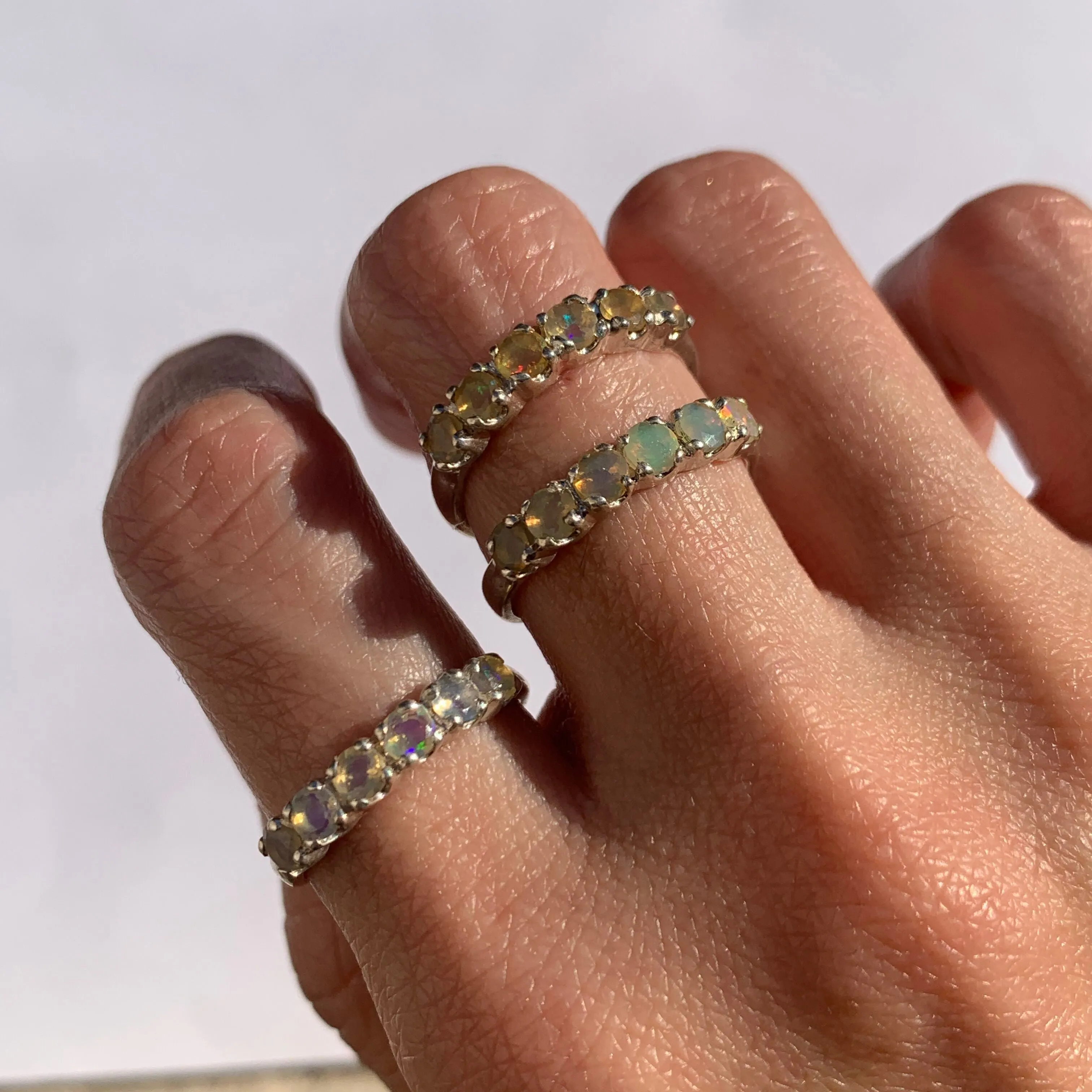 Genuine Opal Ring - Stackable Opal Band - Vintage Eternity Ring