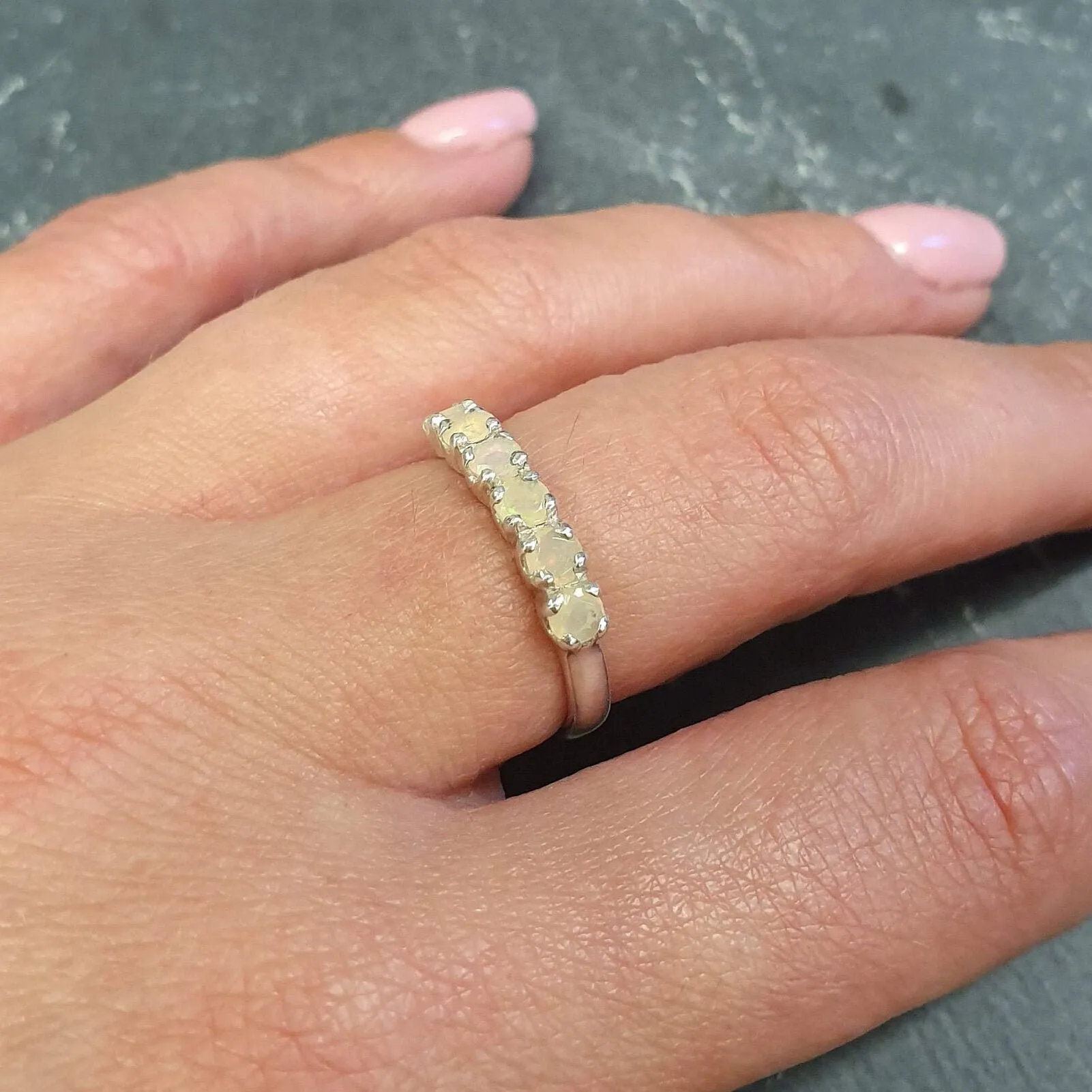 Genuine Opal Ring - Stackable Opal Band - Vintage Eternity Ring