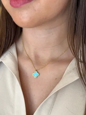 Gold Dipped Turquoise Clover Charm Drop Necklace