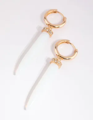 Gold Moonstone Huggie Hoop Earrings