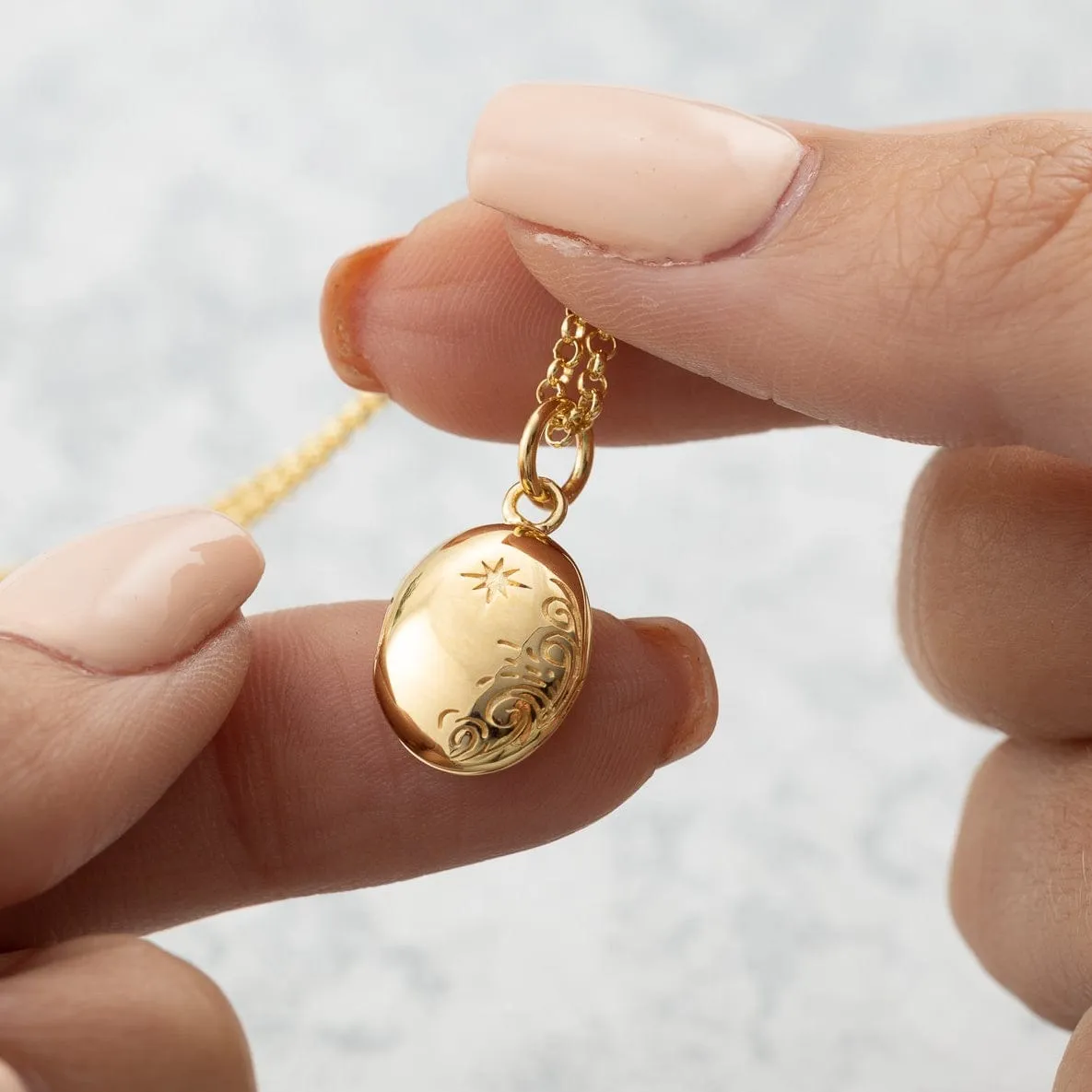 Gold Plated Tiny Celestial Locket Necklace