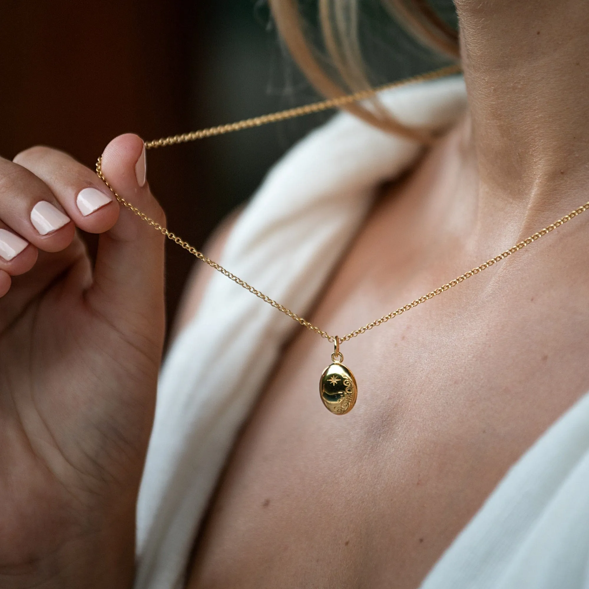 Gold Plated Tiny Celestial Locket Necklace