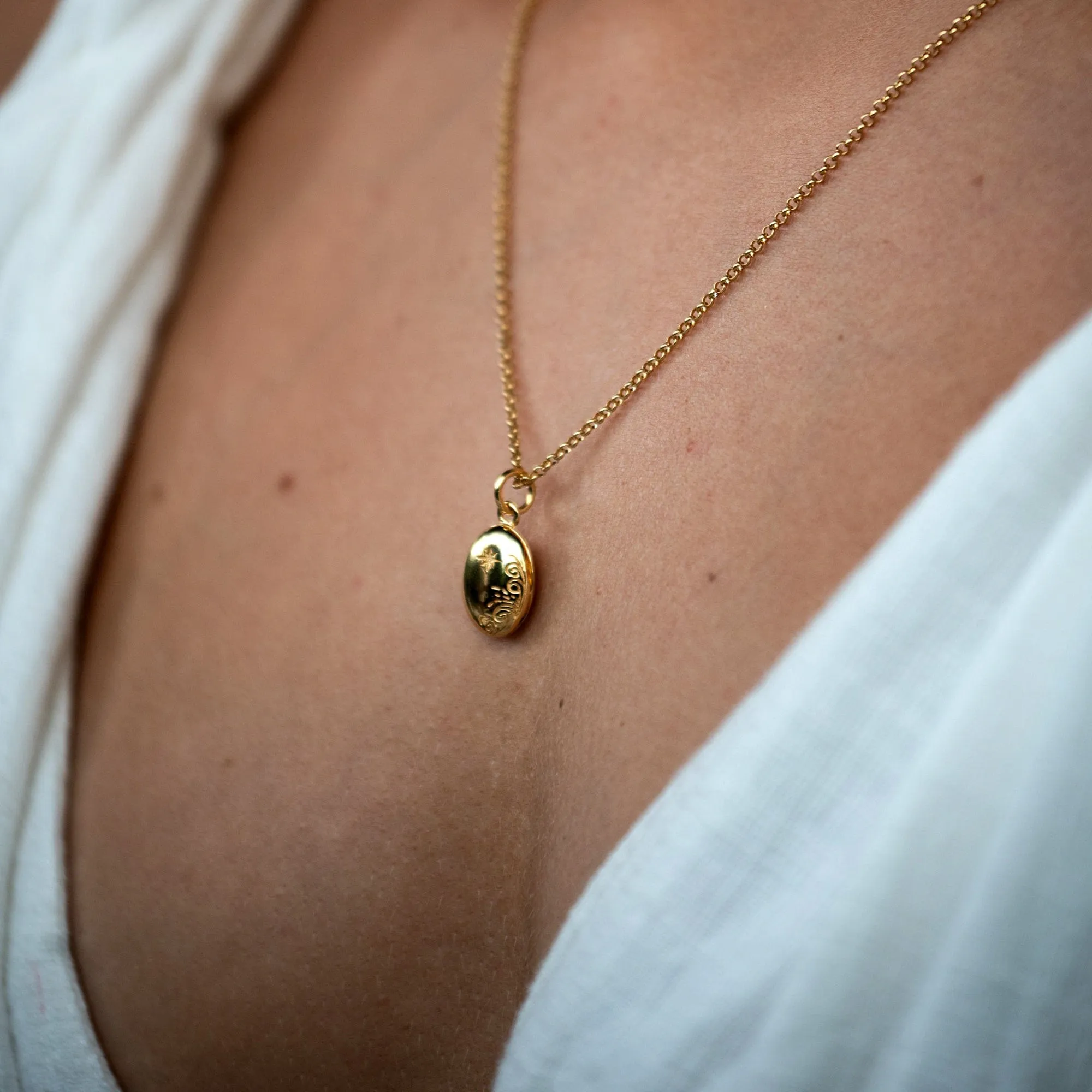 Gold Plated Tiny Celestial Locket Necklace