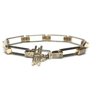 Gold Quartz Bracelet Rectangle Link Inlaid with Toggle Clasp
