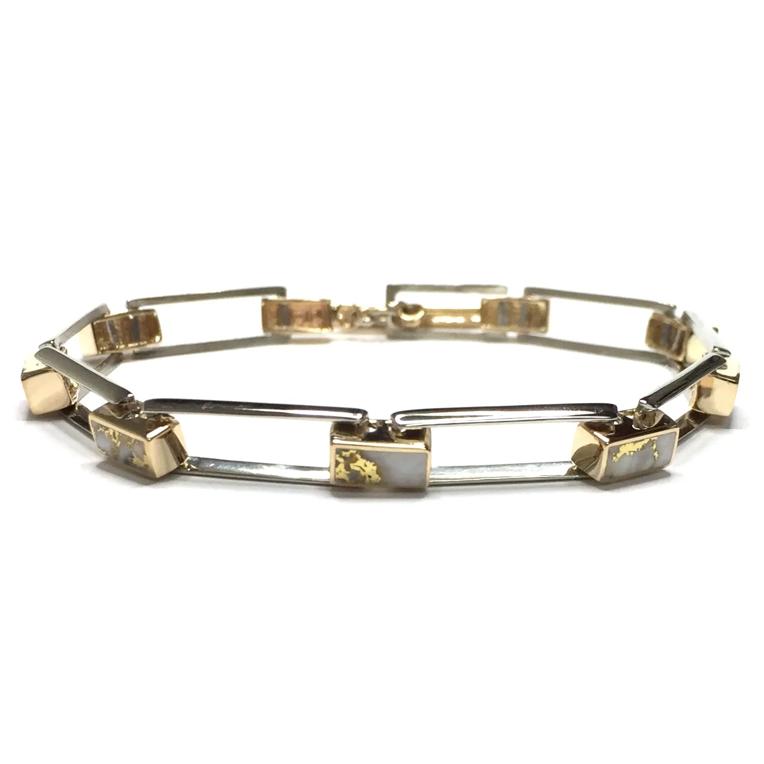 Gold Quartz Bracelet Rectangle Link Inlaid with Toggle Clasp