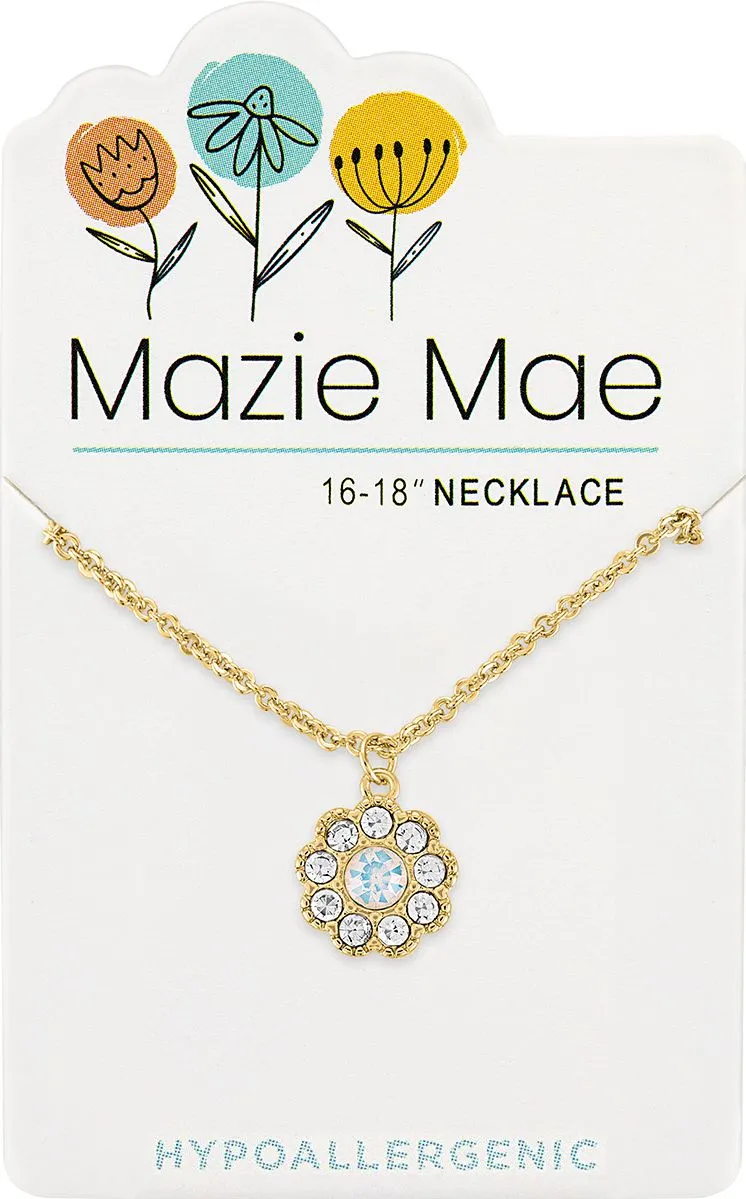 Gold White Opal Flower Necklace