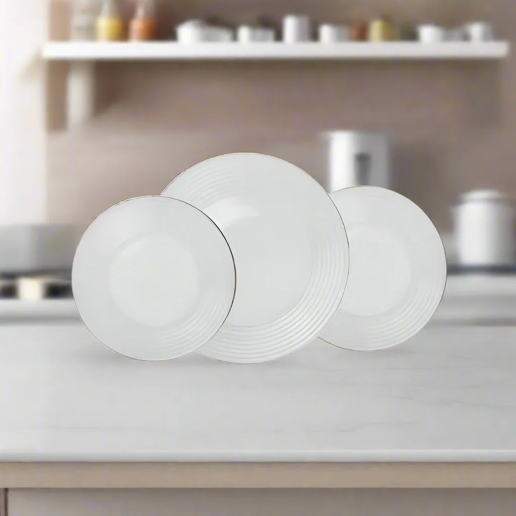 Golden Opal Harena Plain White Dinner Set (Set of 18pcs)