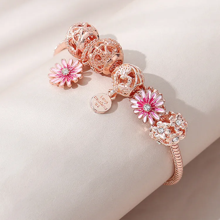 Gradient Color Daisy DIY Beaded Bracelet Hollow Diamond Flower Ball Bracelet