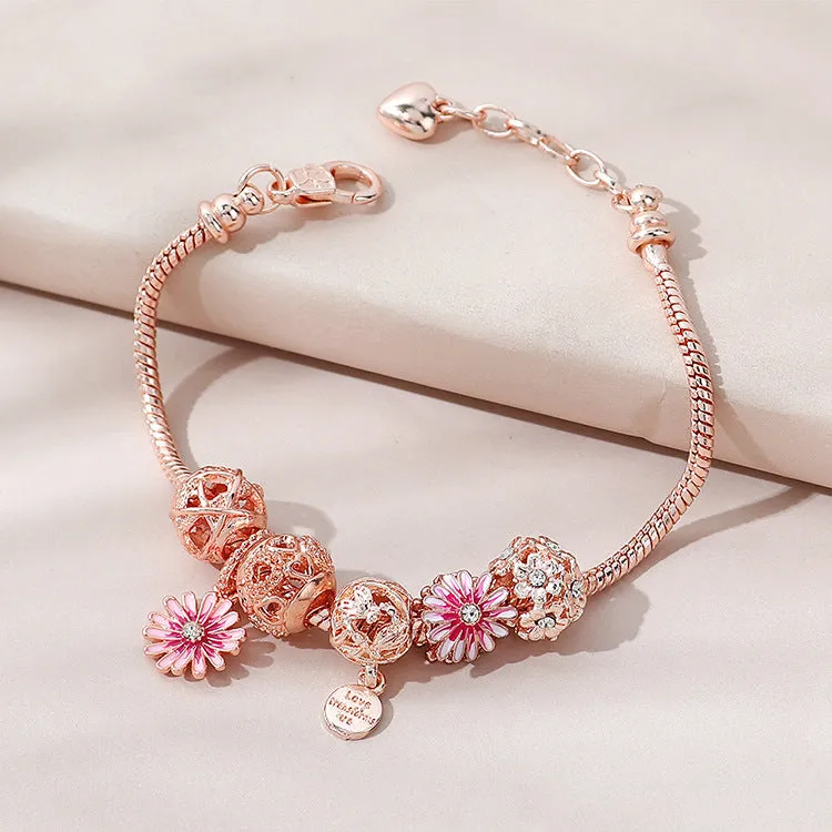Gradient Color Daisy DIY Beaded Bracelet Hollow Diamond Flower Ball Bracelet