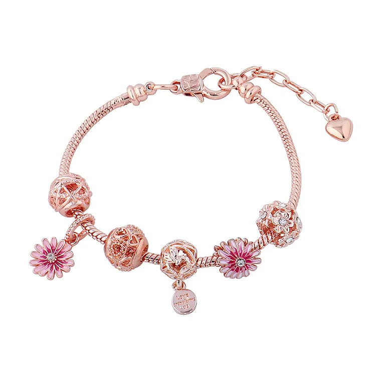 Gradient Color Daisy DIY Beaded Bracelet Hollow Diamond Flower Ball Bracelet