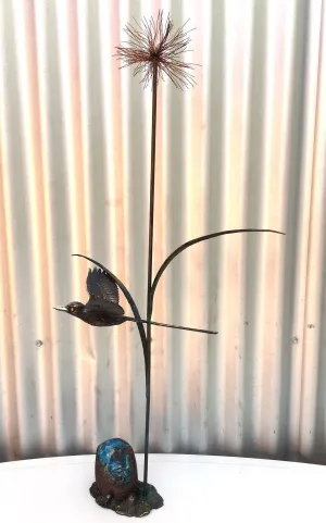 Green / Green / Blue Boulder Opal with Bronze Buff Breasted Kingfisher in Flight