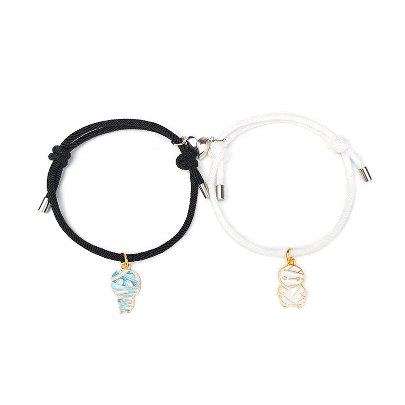 Halloween-inspired Couple Rope Bracelets with Magnetic Attraction