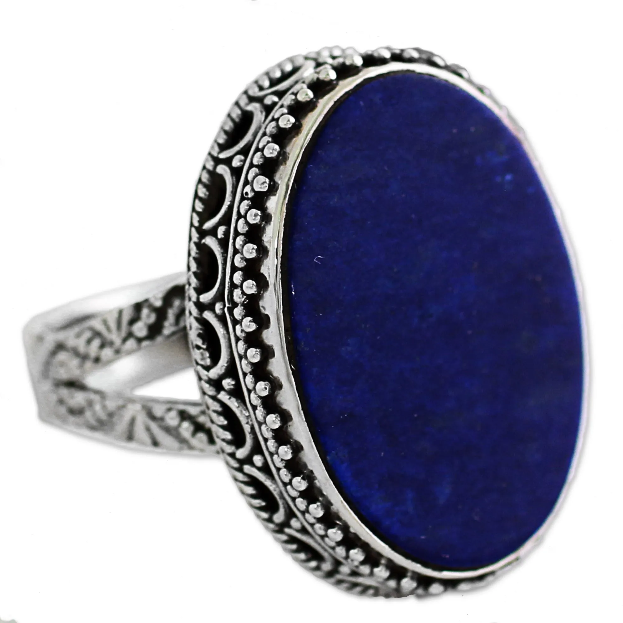Hand Made Blue Oval Lapis Lazuli Cocktail Ring India - Pool of Memories | NOVICA