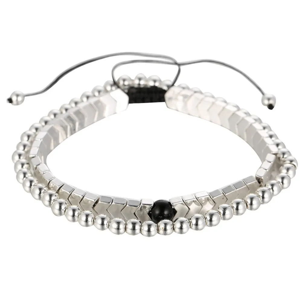Hand-woven UFO 4mm Copper Bead Two-piece Suit Bracelet  Accessories