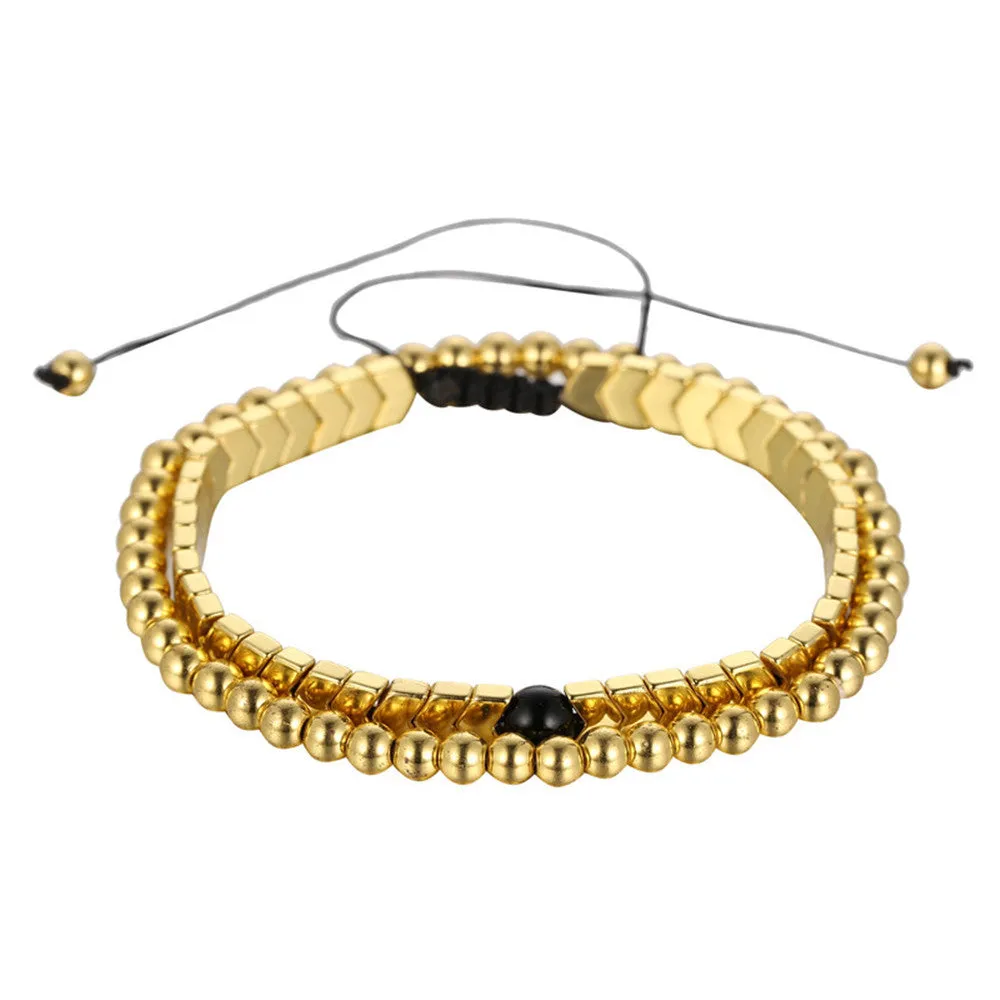 Hand-woven UFO 4mm Copper Bead Two-piece Suit Bracelet  Accessories