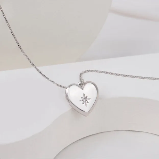 Heart Silver Locket Necklace