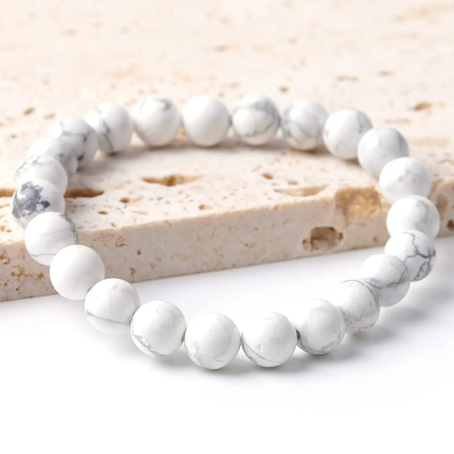 Howlite Natural Gemstone Bracelet Semi precious 6 mm Beads Feng Shui Crystal Chakra Aura Personal Reiki Healing Crystals