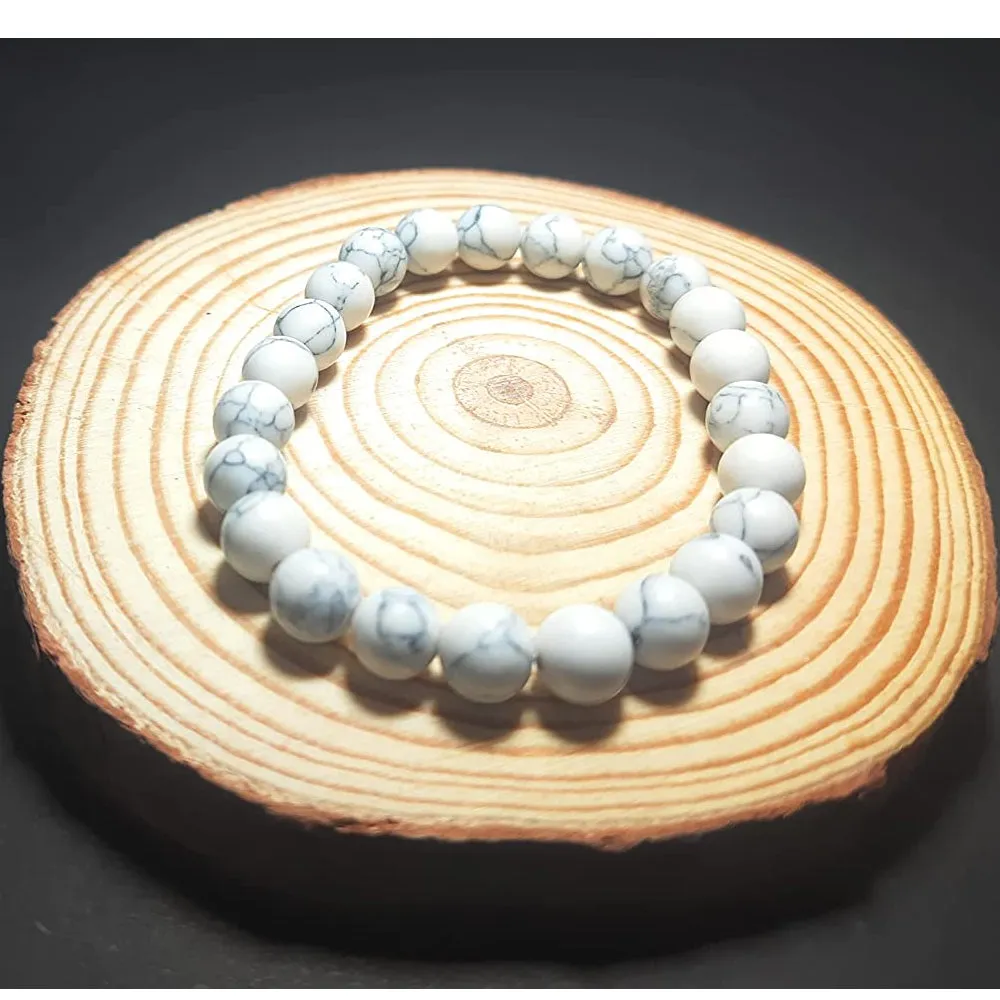 Howlite Natural Gemstone Bracelet Semi precious 6 mm Beads Feng Shui Crystal Chakra Aura Personal Reiki Healing Crystals