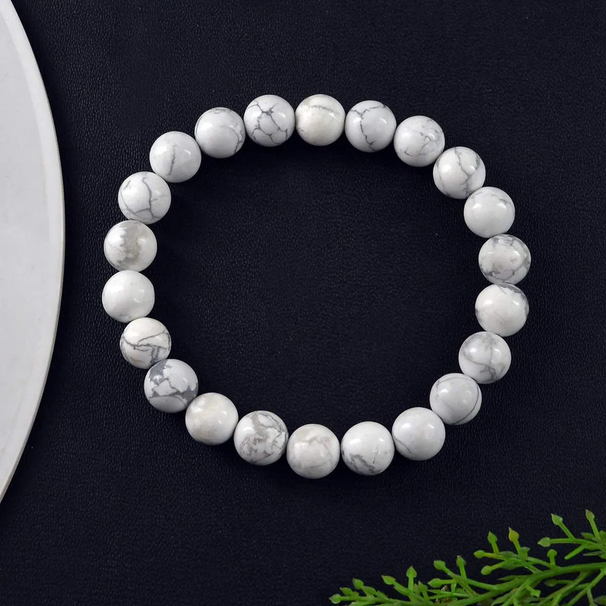 Howlite Natural Gemstone Bracelet Semi precious 6 mm Beads Feng Shui Crystal Chakra Aura Personal Reiki Healing Crystals
