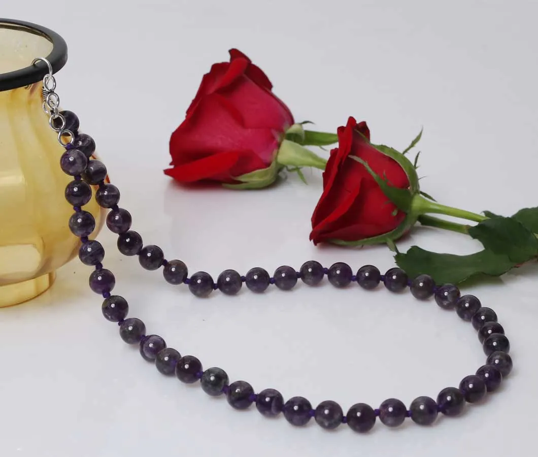 Imeora Hand Knotted 10mm Amethyst Stone Necklace