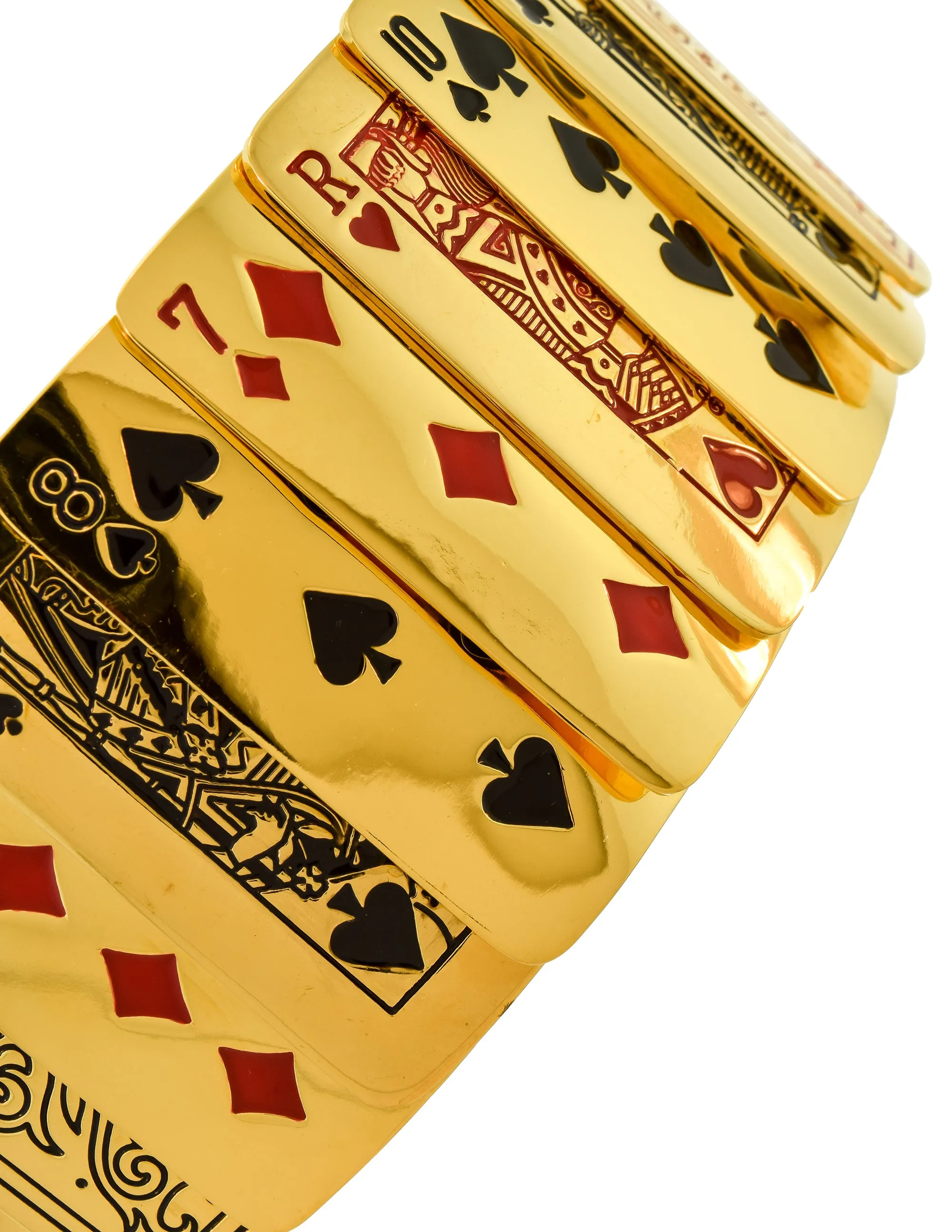 Isabel Canovas Vintage Gold "Gin" Red Black Enamel Articulated Playing Card Bracelet