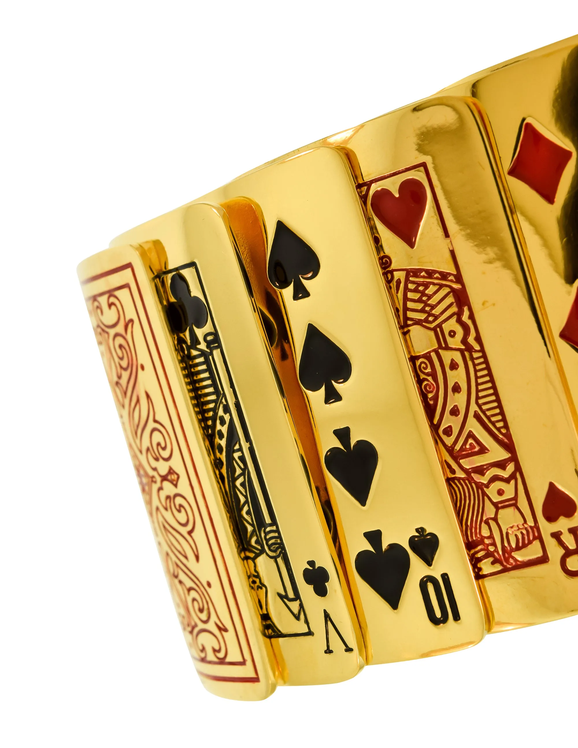 Isabel Canovas Vintage Gold "Gin" Red Black Enamel Articulated Playing Card Bracelet