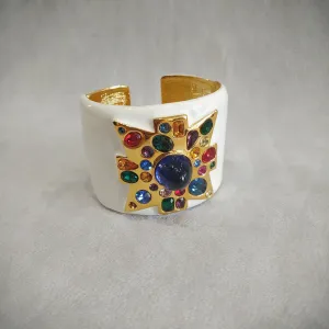 Kenneth Jay Lane Jewelled Cross White Enamel Cuff Bracelet